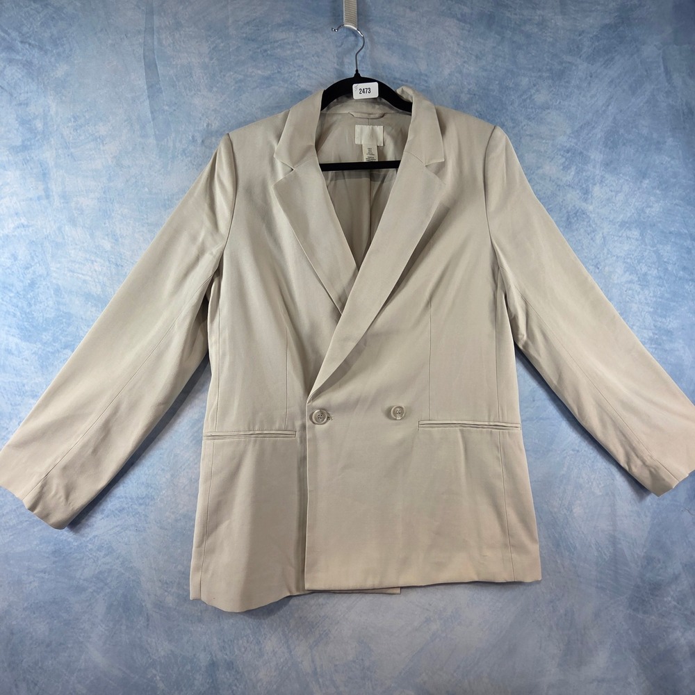 HM Beige Double Breasted‎ Blazer Womens Small Oversized Neutral Suit Jacket